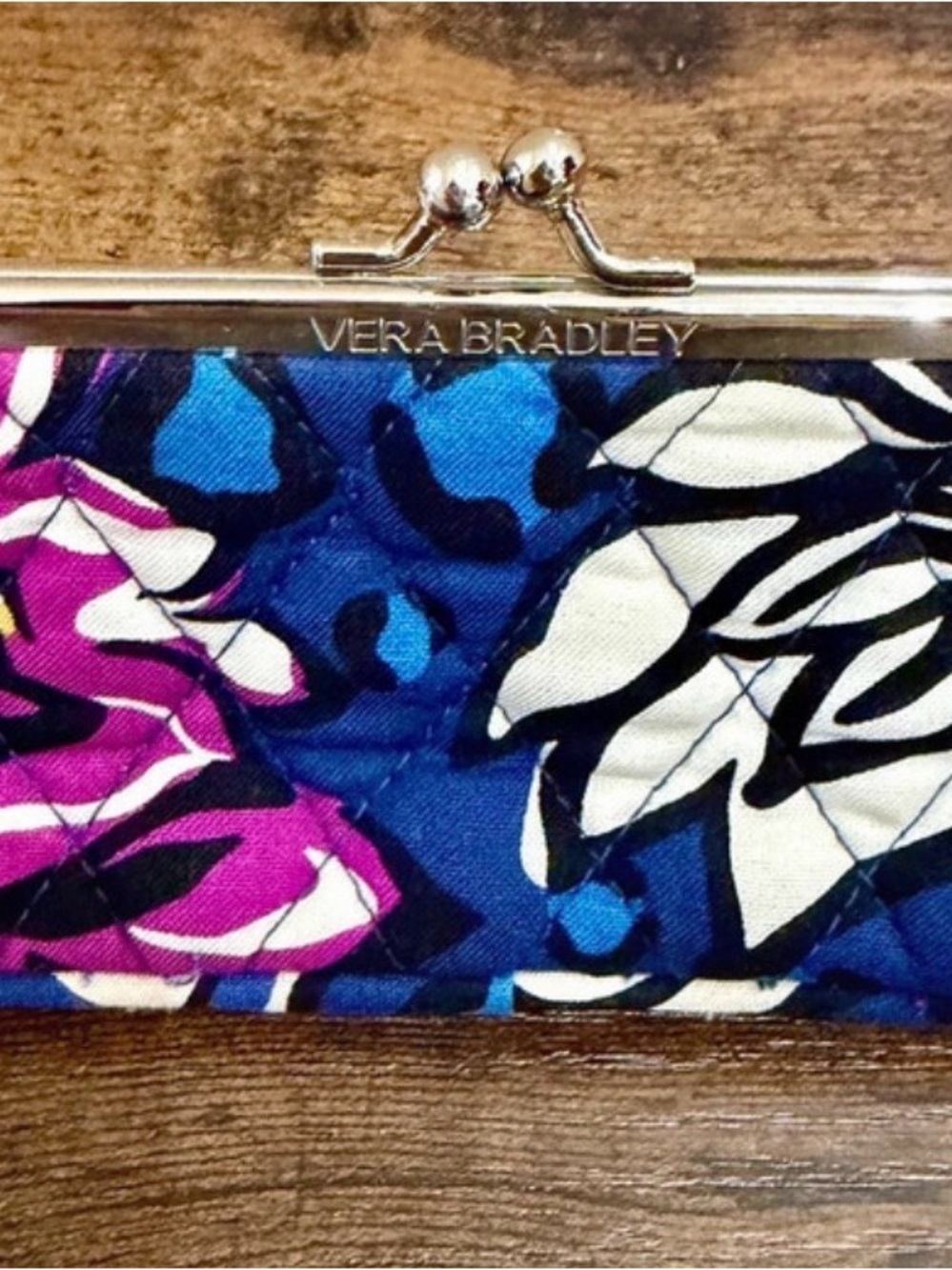 Vera Bradley “African Violet” Quilted Floral Clasp Wallet - Blue, Pink & White